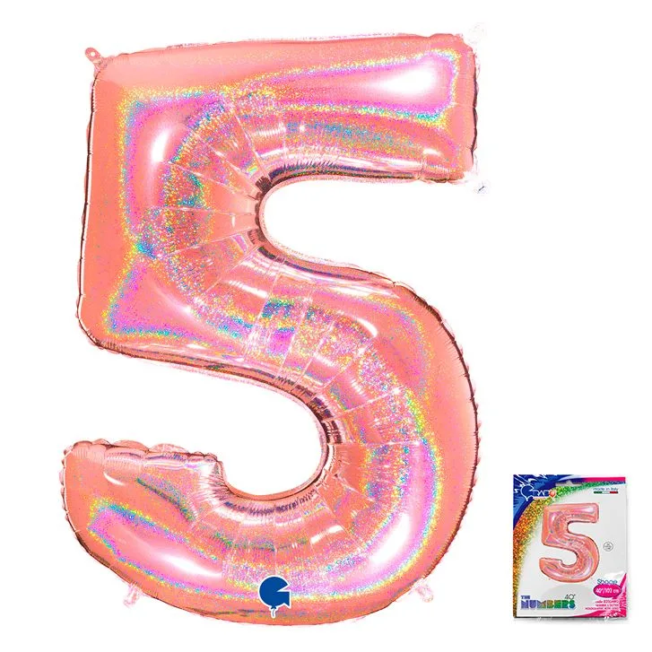 G 40"/102см Цифра "5" Розовое Золото голография в упаковке/1 шт./