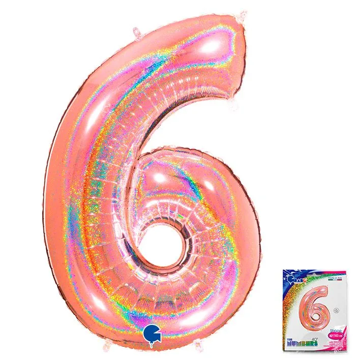 G 40"/102см Цифра "6" Розовое Золото голография в упаковке/1 шт./