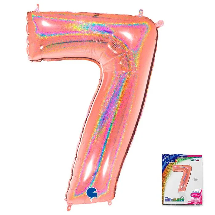 G 40"/102см Цифра "7" Розовое Золото голография в упаковке/1 шт./