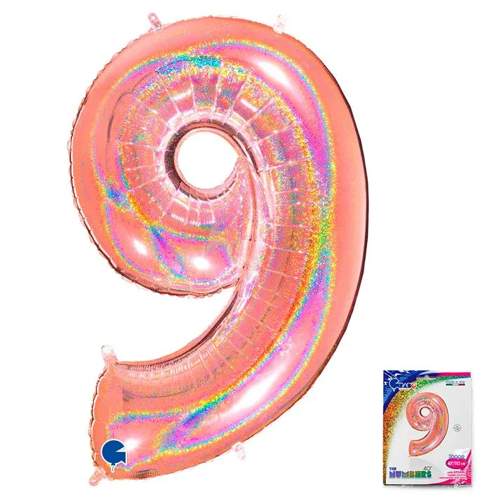 G 40"/102см Цифра "9" Розовое Золото голография в упаковке/1 шт./