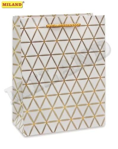 Dream cards Пакет подарочный с мат. лам. и глиттером 18х23х10 см (M) Золотая геометрия