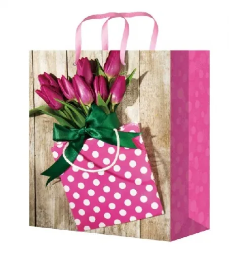 OPTIMA Пакет подарочный Тюльпаны (М) 18 х 23 х 10