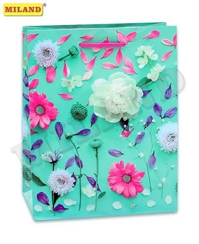 Пакет подарочный с глянцевой ламинацией 18х23х10 см (M) Чарующие цветы