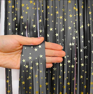 Занавес "Дождик" Черный с золотыми звездами 2 м*1 м / 1 шт. /