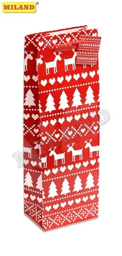 Пакет подарочный Новогодние Олени (под бутылку) 12 х 36 х 9