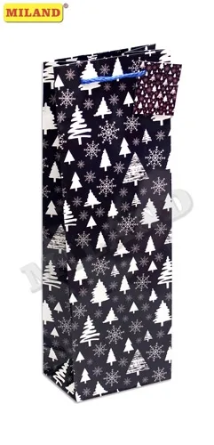 Пакет подарочный Елочки (под бутылку) 12 х 36 х 9