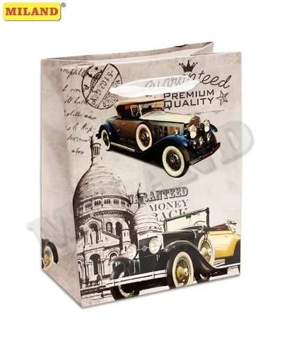 ОПТИМА Пакет подарочный  Старинные автомобили (S) 12 х 15 х 9