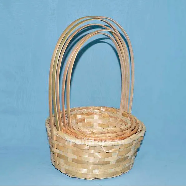 Набор плетеных корзин с ручкой 5 в 1. Бамбук светлый / круг26*26*38/24*24*35/21*21*33/19*19*31/16*16