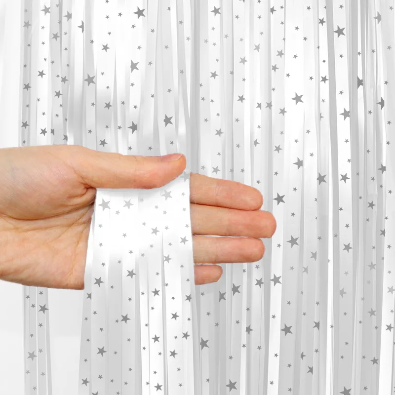 Занавес "Дождик" Белый с серебряными звездами 2м*1м/1 шт./ (Китай)