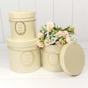 Набор коробок Цилиндр, Для Тебя, Бежевый, Перламутр, 18*18*17 см, 3 шт.
