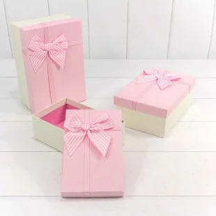 Набор коробок Полосатый бант, Розовый, 23*16*9 см, 3 шт.
