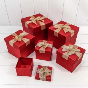 Набор коробок Сверкающий бант, Красный, Металлик, 20*20*18 см, 6 шт.