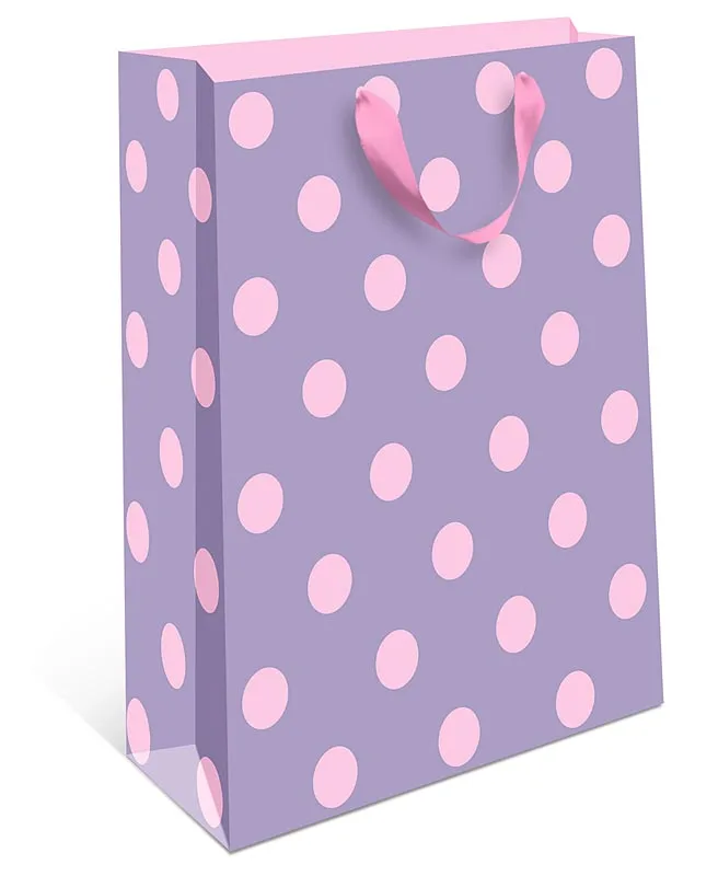 Пакет подарочный, Розовые точки, Сиреневый, 22*18*10 см, 1 шт.