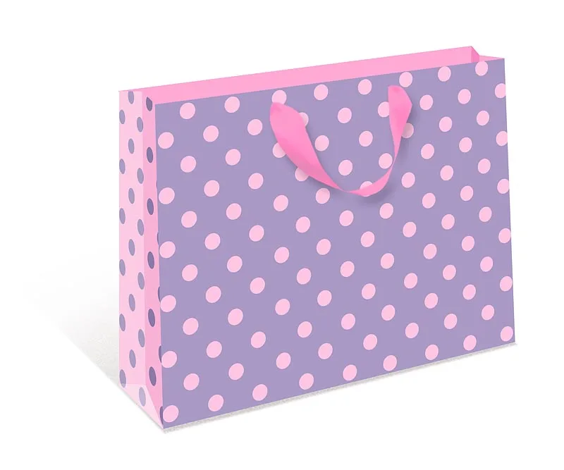 Пакет подарочный, Розовые точки, Сиреневый, 40*50*15 см, 1 шт.
