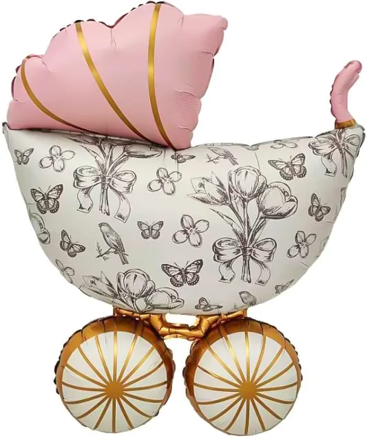 F 36"/91см Коляска Ретро, Розовый, Сатин, 1 шт.(Китай)