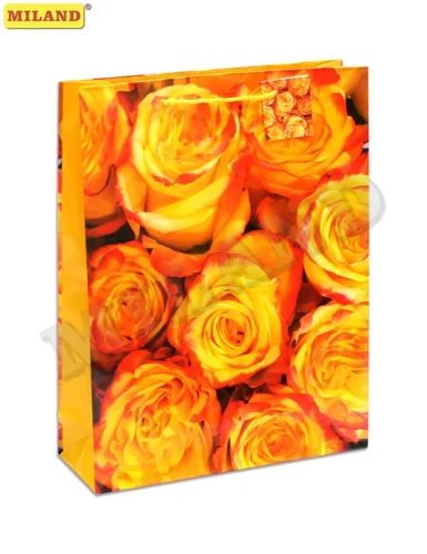 ОПТИМА Пакет подарочный Оранжево-красные розы (L) 26 х 33 х 14