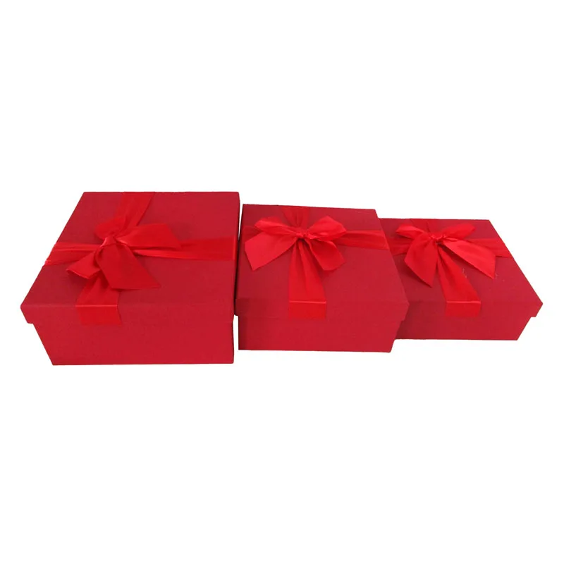 Набор подарочных коробок 3 в 1 "Красный с бантом", Квадрат 19*19*9 см 17*17*8 см 15*15*6 см
