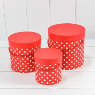 Набор коробок Цилиндр, Белые точки, Красный, 18*18*17 см, 3 шт.