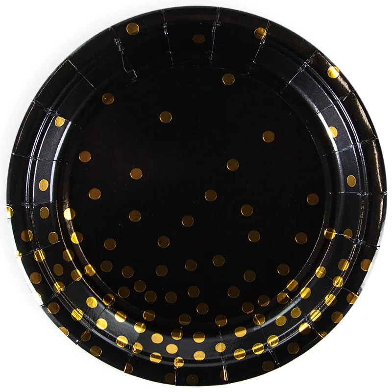 Тарелки (18 см) Золотое конфетти, Черный/Золото, Металлик, 6 шт.