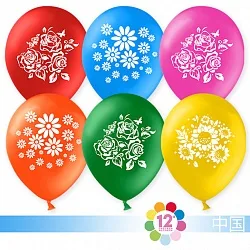 К 12"/30см Цветы, Ассорти, Пастель, 2 ст., 50 шт. (Китай)