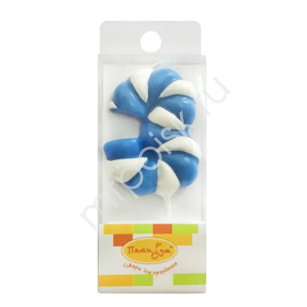 Свеча цифра "3" Леденец голубой 4,8 см./1 шт.