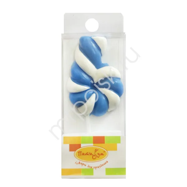 Свеча цифра "6" Леденец голубой 4,8 см./1 шт.