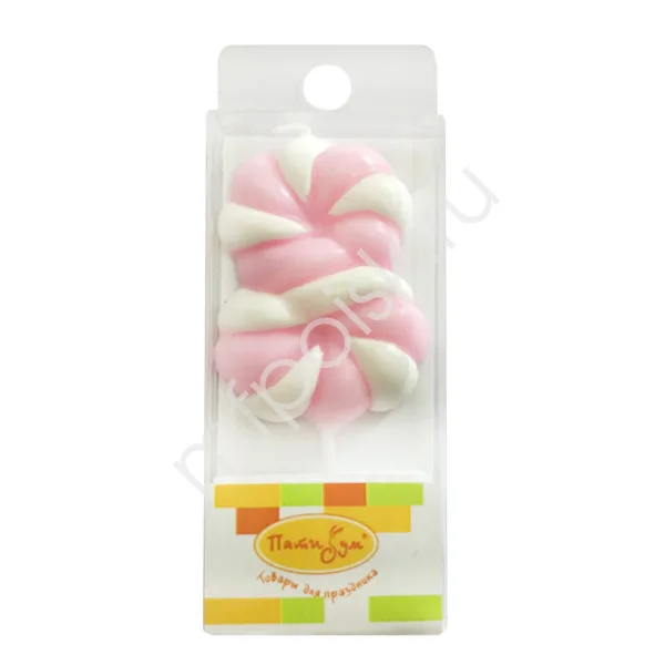 Свеча цифра "8" Леденец розовый 4,8 см./1 шт.