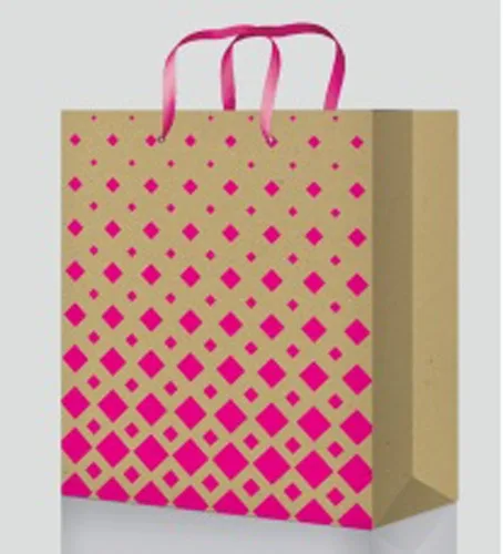 Пакет подарочный крафт Розовые ромбики (L) 26.4х32.7х13.6