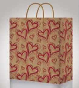 Пакет подарочный крафт Милые сердечки (L) 26.4х32.7х13.6