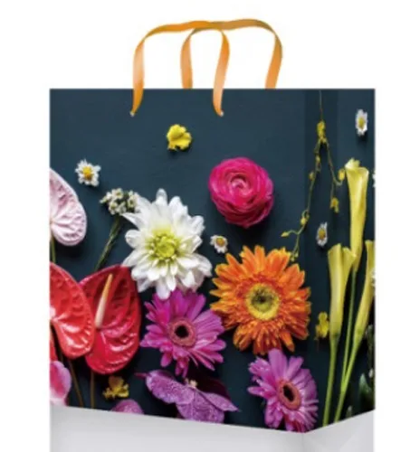 Пакет подарочный  Пестрые цветочки (ХL) 32 х 45 х 10