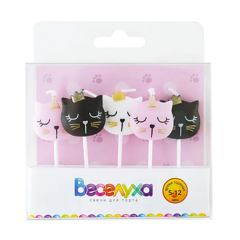 Набор свечей на шпажках "Кошка Мэри" 6 см., 5 шт.