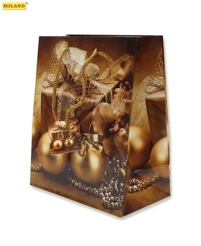 Пакет подарочный Золотистые новогодние шары (М) 12 шт