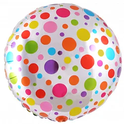 F 18"/46см Круг, Разноцветные точки, Серебро /1 шт./(Китай)