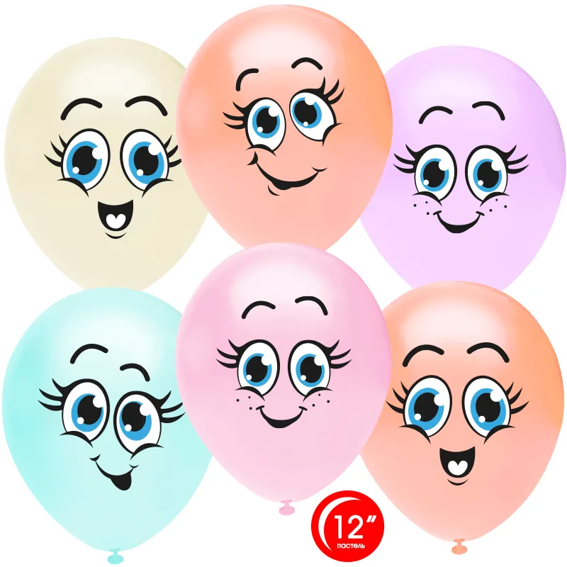 О 12''/30 см  Веселые смайлы, Ассорти, пастель, 1 ст, 25 шт. (Турция)