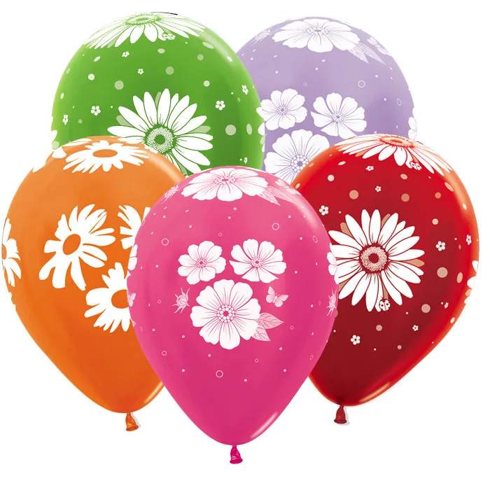 S 12"/30см Цветы Ромашки (3 дизайна), Ассрти, Перламутр-Металл / 50 шт./ (Колумбия)