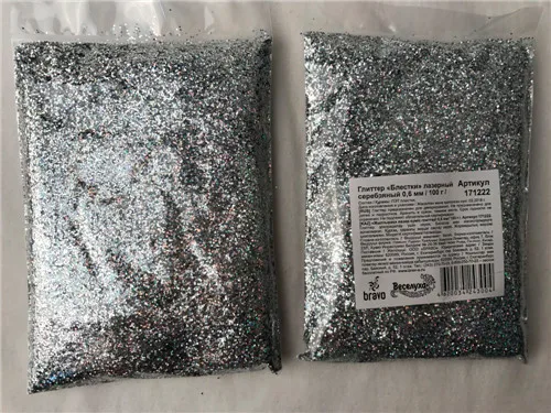Глиттер "Блестки" лазерный серебряный 0,6 мм/100 г./ (Китай)