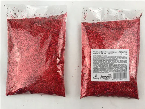 Глиттер "Блестки" лазерный красный 0,6 мм/100 г./ (Китай)