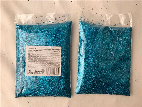 Глиттер "Блестки" лазерный синий 0,6 мм/100 г./ (Китай)