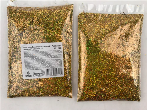 Глиттер "Блестки" лазерный золотой 1 мм/100 г./ (Китай)