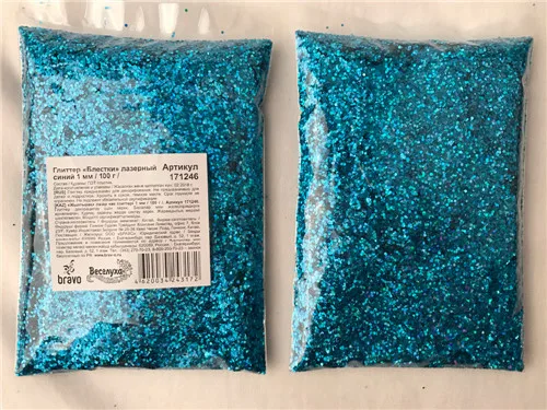 Глиттер "Блестки" лазерный Синий 1 мм/100 г./ (Китай)