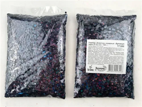 Глиттер "Блестки" лазерный Черный 2,5 мм/100 г./ (Китай)