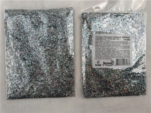 Глиттер "Полоски" лазерный серебряный 1,5*0,2 мм/30 г./ (Китай)