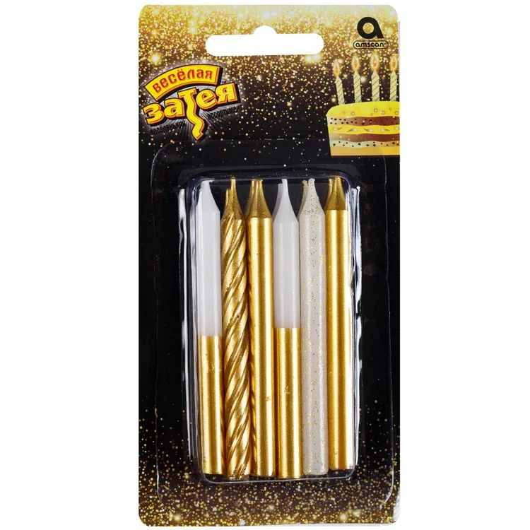 Свечи д/торта золот/бел блеск 8см 12шт