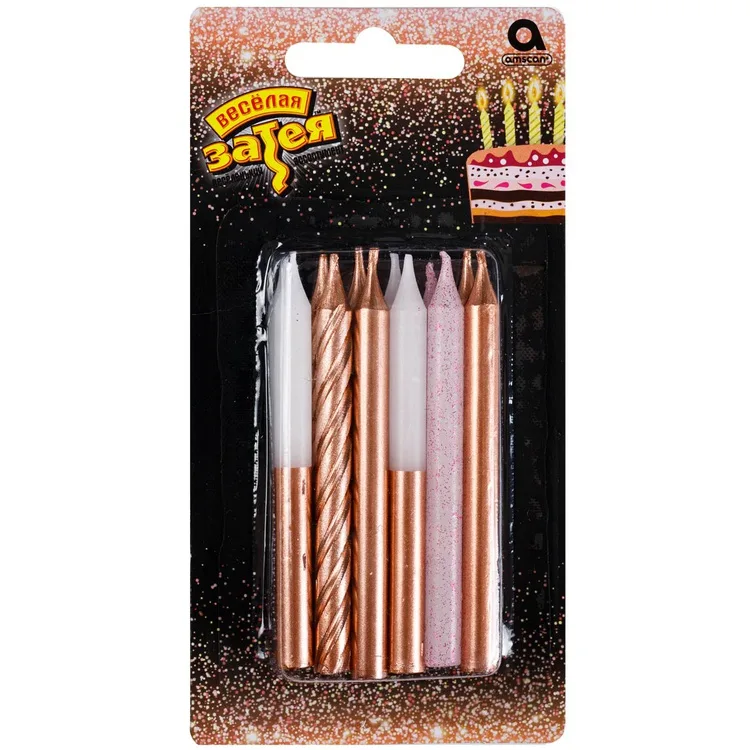 Свечи д/торта роз зол/бел блеск 8см12шт