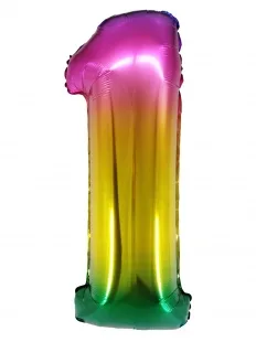 F 34"/86 см Цифра "1" Яркая радуга, Градиент, в упаковке, 1 шт. (Китай)