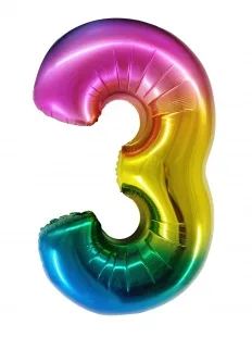 F 34"/86 см Цифра "3" Яркая радуга, Градиент, в упаковке, 1 шт. (Китай)