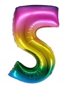 F 34"/86 см Цифра "5" Яркая радуга, Градиент, в упаковке, 1 шт. (Китай)