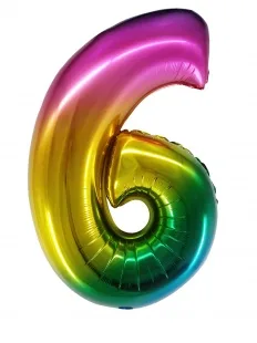 F 34"/86 см Цифра "6" Яркая радуга, Градиент, в упаковке, 1 шт. (Китай)
