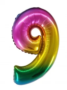 F 34"/86 см Цифра "9" Яркая радуга, Градиент, в упаковке, 1 шт. (Китай)
