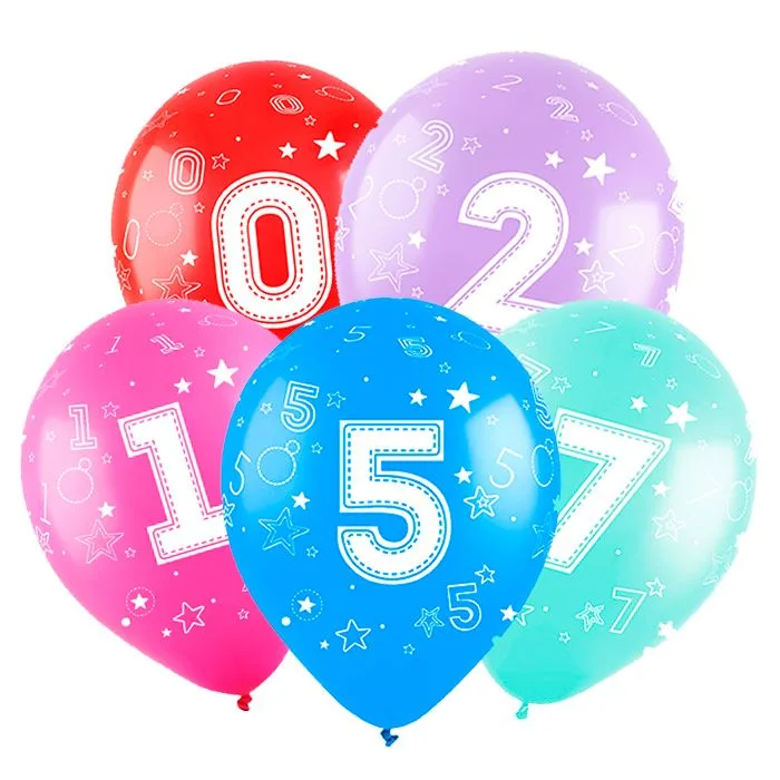 Т 12"/30см Цифры, Ассорти, Пастель, 5 ст./100 шт./(Турция)